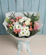 Букет цветов из:  Розы, Лизиантусы и Хризантемы в Боровске