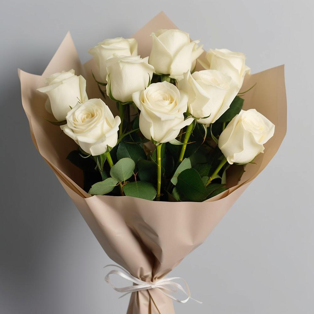 Букет 9 Белых роз Эдлесс Лав в Боровске