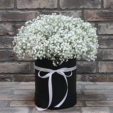 Цветочная композиция из Гипсофила в шляпной коробке в Боровске